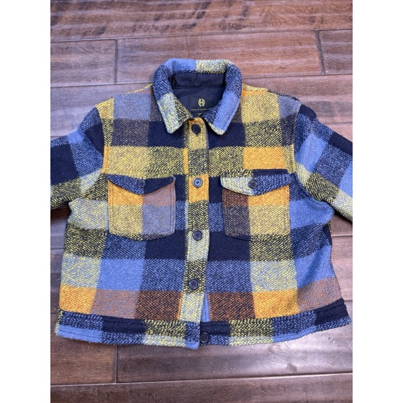 House Of Harlow 1960 Cropped Jacket Flannel Shacket | Blue Yellow | Size Medium - Picture 3 of 16
